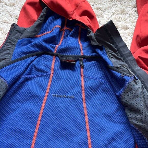 MAMMUT Full Zip Hooded Outdoor Windstopper Soft Shell Jacket Size Small Orange - Picture 16 of 16